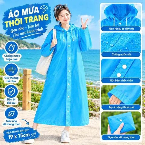 Áo Mưa Liền Thân Du Lịch Chống Thấm Gọn Nhẹ Dễ Mang Theo