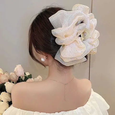 Kẹp Tóc Nơ Voan Tiểu Thư Phong Cách Hàn Quốc Size 13cm Kẹp Tóc Nơ Voan Chấm Bi Cặp Tóc Nơ Size Lớn Búi Sau Đầu Tiều Thư