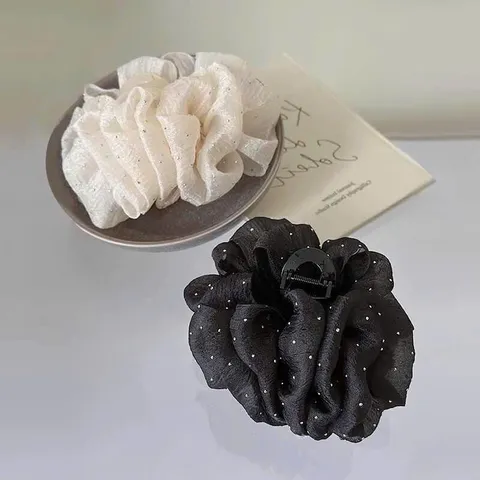Kẹp Tóc Nơ Voan Tiểu Thư Phong Cách Hàn Quốc Size 13cm Kẹp Tóc Nơ Voan Chấm Bi Cặp Tóc Nơ Size Lớn Búi Sau Đầu Tiều Thư