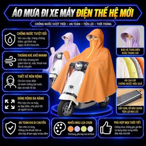 Áo Mưa Đi Xe Máy Bộ quần áo mưa Xe Máy Cánh Dơi Choàng Vải Cao Cấp 4 Màu Chống Rách Trùm Kín Chống Nước Có Lỗ Xỏ Gương