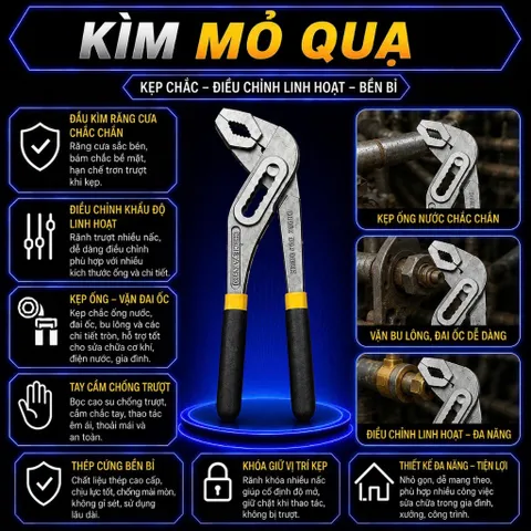 Kìm Mỏ Quạ Đa Năng 10inch Tay Cầm Êm , Thép không Gỉ ,Tay Bọc cao Su Êm Ái