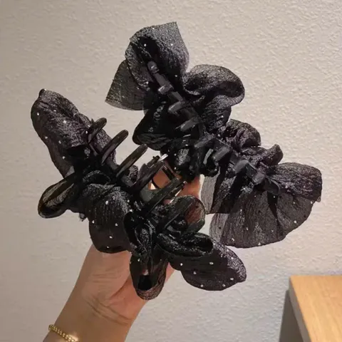 Kẹp Tóc Nơ Voan Tiểu Thư Phong Cách Hàn Quốc Size 13cm Kẹp Tóc Nơ Voan Chấm Bi Cặp Tóc Nơ Size Lớn Búi Sau Đầu Tiều Thư