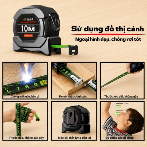 Thước Dây Huỳnh Quang Carbon Chất Liệu Thép Không Rỉ , Loại Dài 5M , 7,5M Và 10M