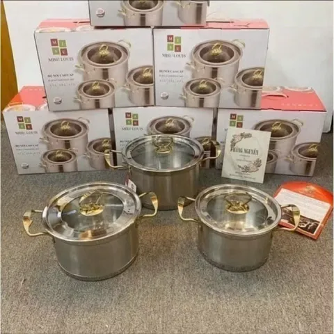 Bộ Nồi Inox 304 Đáy Nguyên 3 Lớp Truyền Nhiệt Nhanh Phù Hợp Mọi Loại Bếp