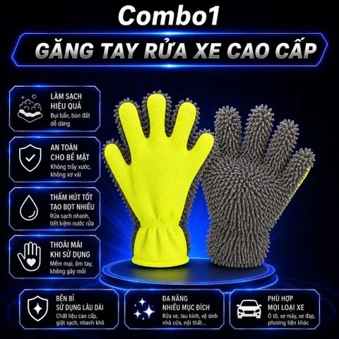 Bao Tay Rửa Xe, Găng Tay Rửa Xe San Hô Xỏ 5 Ngón Mềm Mịn Thấm Hút Tốt Cọ Rửa Sạch Sẽ