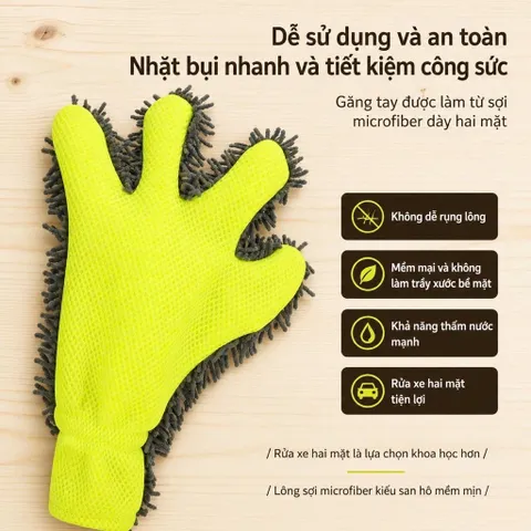 Bao Tay Rửa Xe, Găng Tay Rửa Xe San Hô Xỏ 5 Ngón Mềm Mịn Thấm Hút Tốt Cọ Rửa Sạch Sẽ