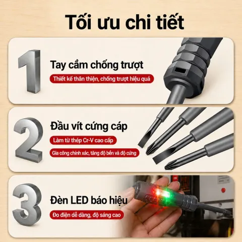 Bút Thử Điện Thông Minh Tua Vít Từ Tính Thế Hệ Mới , Kiểm Tra Pha, Đo Thông Mạch