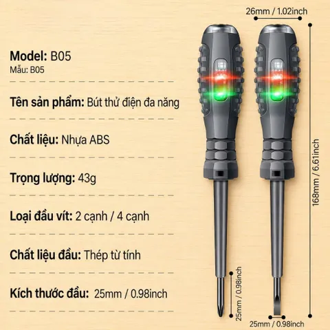 Bút Thử Điện Thông Minh Tua Vít Từ Tính Thế Hệ Mới , Kiểm Tra Pha, Đo Thông Mạch