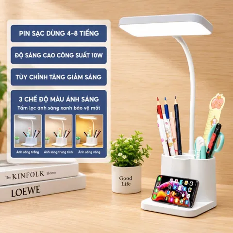 Đèn Học Để Bàn Có Nút Cảm Ứng Kèm 3 Chế Độ Ánh Sáng Phù Hợp Bảo Vệ Mắt, Nhựa ABS An Toàn Có Hốc Để Bút Tiện Dụng