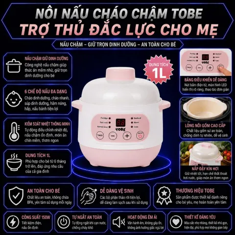 Nồi nấu cháo cho bé 1.0L nấu chậm ninh xương chưng yến hầm cách thủy bảo hành 12 tháng (Tặng Khay Hấp)