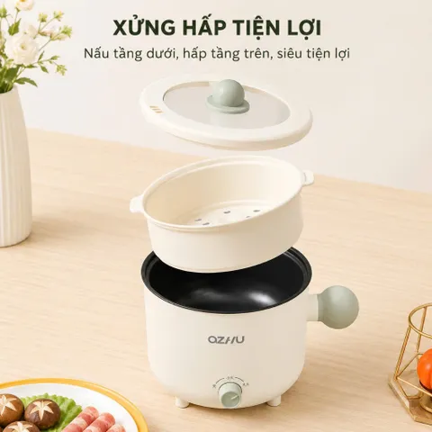Nồi Lẩu Điện 18cm 2 Nấc Nhiệt Kèm Giá Hấp Có Tay Cầm Tiện Dụng, Nồi Lẩu Hấp Mini Đa Năng 2 Tầng Cao Cấp
