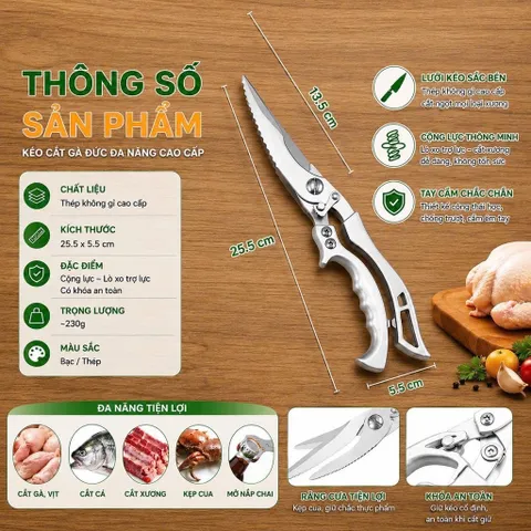 Kéo Đa Năng SK5 Cắt Gà , Vịt , Ngan - Cắt Xương Cộng Lực Siêu Bén Đa Năng Chất Liệu Thép Không Gỉ Cứng Cáp Chắc Chắn