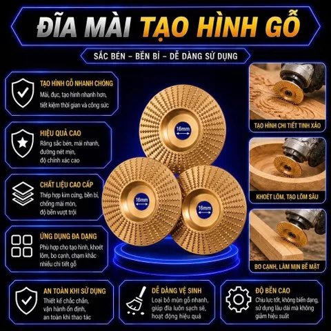 Combo 3 Đĩa Bào Gỗ Nhanh, Mài Nhám Phá Gỗ Cho Máy Cắt. Lắp Máy Cằm Tay