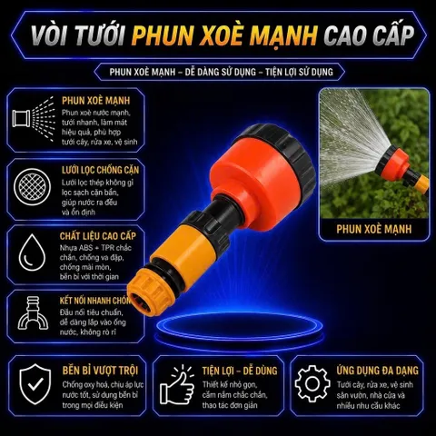 Vòi Nước Tưới Cây Phun Sương Tăng Áp Đa Năng, Đầu Vòi Phun Rửa Xe Làm Vườn, Vòi Xịt Tay Gạt Tiện Lợi