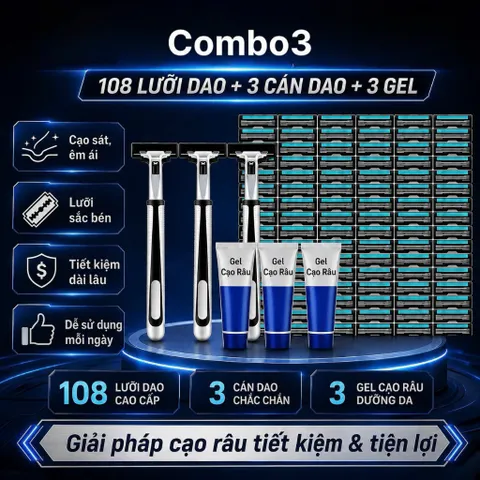 Set Dao Cạo Râu 108 Lưỡi Sắc Bén Tặng Kèm 3 Thân Cạo, 3 Kem Mềm Râu Dễ Dàng Sử Dụng An Toàn Cho Da