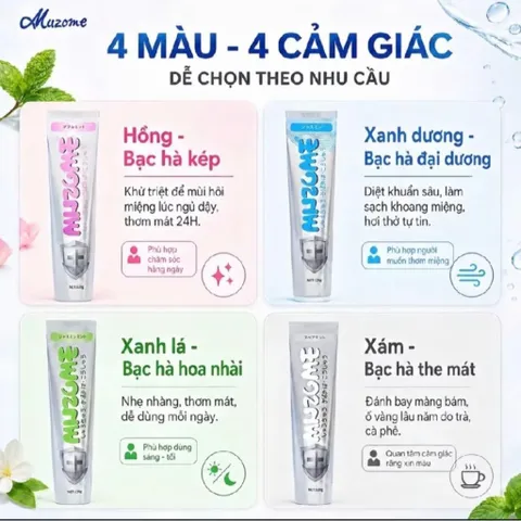 [MUA 1 TUÝP TẶNG 1 BÀN CHẢI] Kem Đánh Răng Muzome 120g Thương Hiệu Nhật Bản - Hỗ Trợ Giảm Ố Vàng, Khử Mùi Hôi Miệng 832794