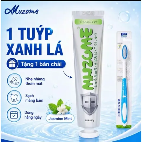 [MUA 1 TUÝP TẶNG 1 BÀN CHẢI] Kem Đánh Răng Muzome 120g Thương Hiệu Nhật Bản - Hỗ Trợ Giảm Ố Vàng, Khử Mùi Hôi Miệng 832794