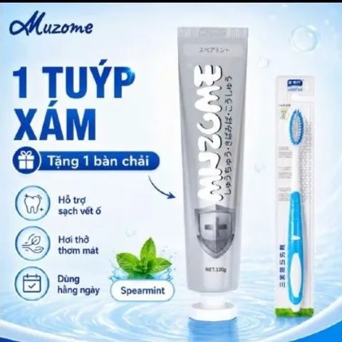 [MUA 1 TUÝP TẶNG 1 BÀN CHẢI] Kem Đánh Răng Muzome 120g Thương Hiệu Nhật Bản - Hỗ Trợ Giảm Ố Vàng, Khử Mùi Hôi Miệng 832794