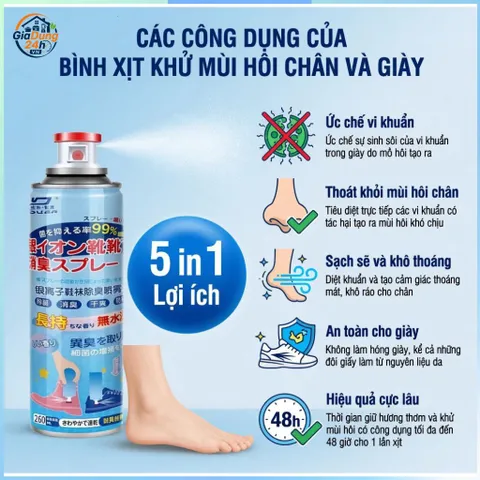 Xịt khử mùi giày dép ComBo 260ml công nghệ Nano Bạc AG+ diệt khuẩn, ngăn mồ hôi 832875