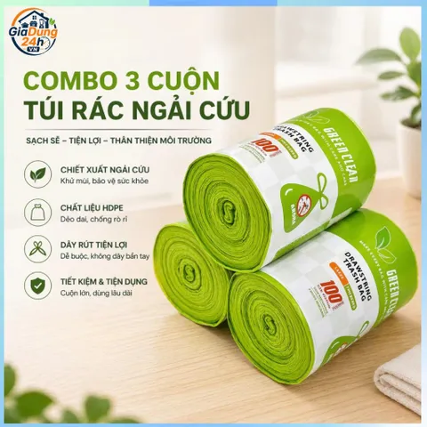 Combo 3 Cuộn 150 Túi Rác Loại 1 Hương Ngải, Oải, Chanh Khử Mùi Đuổi Côn Trùng Có Dây Rút 45x50cm