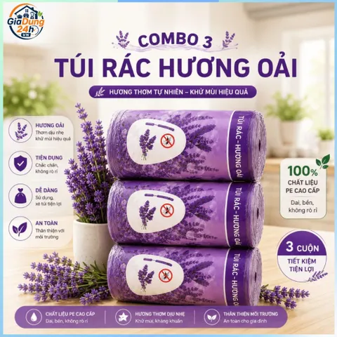 Combo 3 Cuộn 150 Túi Rác Loại 1 Hương Ngải, Oải, Chanh Khử Mùi Đuổi Côn Trùng Có Dây Rút 45x50cm