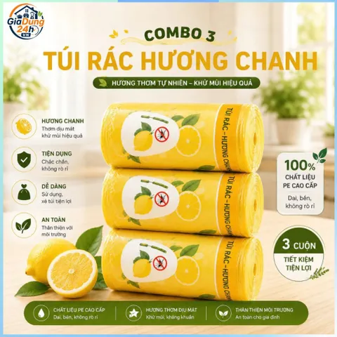 Combo 3 Cuộn 150 Túi Rác Loại 1 Hương Ngải, Oải, Chanh Khử Mùi Đuổi Côn Trùng Có Dây Rút 45x50cm