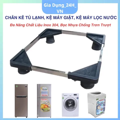 Chân kê máy giặt, tủ lạnh, máy rửa chén thanh INOX 304 chống rung nâng cao gầm GiaDung24HVN
