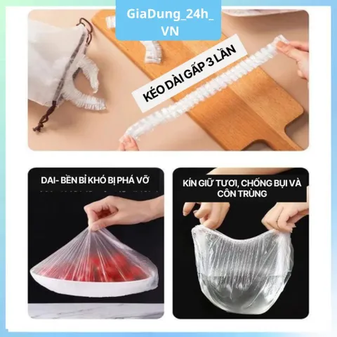 Túi màng bọc thực phẩm JYoohome chất liệu PE co dãn có chun siêu dai, Túi gấu bọc đồ ăn - Mũ chùm đầu dùng 1 lần tiện lợ