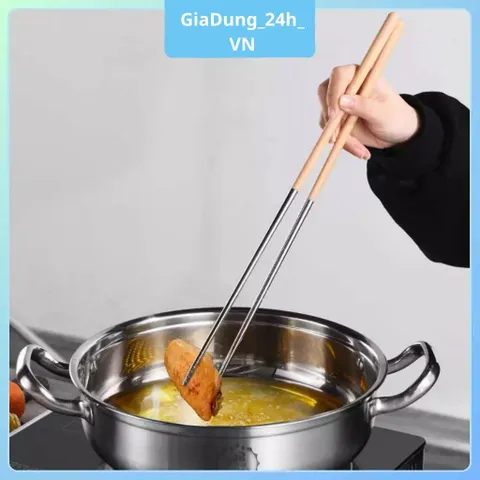 Đũa Chuyên Nấu ăn Chiên Xào - Đầu Đũa Chất Liệu Inox Cán Gỗ, Đũa Nấu Ăn Dài 40cm Cách Nhiệt Chống Bỏng Tiện Lợi