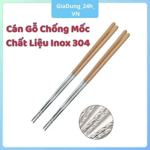 Đũa Chuyên Nấu ăn Chiên Xào - Đầu Đũa Chất Liệu Inox Cán Gỗ, Đũa Nấu Ăn Dài 40cm Cách Nhiệt Chống Bỏng Tiện Lợi