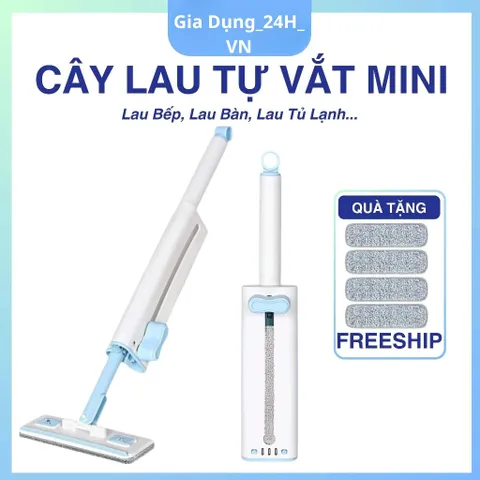[Tặng 1 Bông Lau] Cây Lau Tự Vắt Mini Thông Minh Tiện Lợi Cầm Tay, Có Gạt Nước, Thấm Hút Tốt