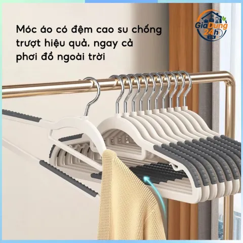 COMBO 10 Móc Treo Quần Áo Chống Trượt Xoay 360, Móc Áo Nhựa Dẻo ABS Chịu Lực Phơi Đồ Chịu Được Nặng