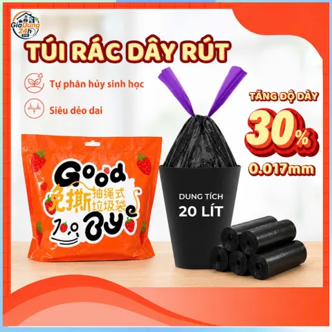 Túi đựng rác Good Bye có quai rút tiện lợi kích thước 50x55cm túi đựng rác tự phân hủy siêu dai 40túi/cuộn/bịch ( Màu đe