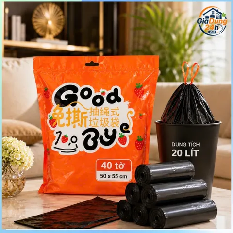 Túi đựng rác Good Bye có quai rút tiện lợi kích thước 50x55cm túi đựng rác tự phân hủy siêu dai 40túi/cuộn/bịch ( Màu đe