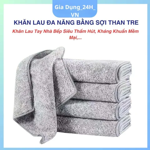 ComBo 50 Khăn Lau Đa Năng Bằng Sợi Than Tre, Khăn Lau Tay Nhà Bếp Siêu Thấm Hút, Kháng Khuẩn Mềm Mại