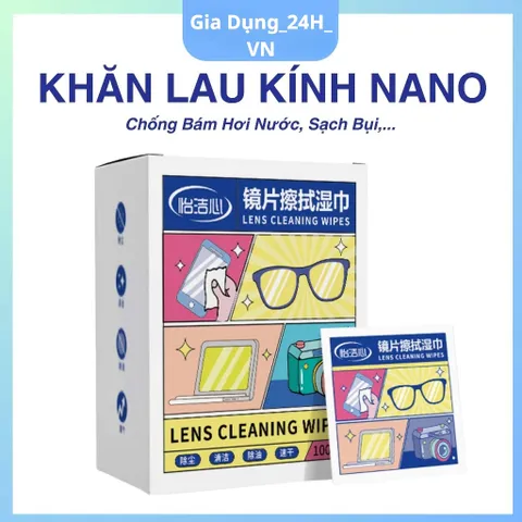 Khăn lau kính Nano chống bám hơi nước lau sạch bụi bẩn, khử khuẩn, chống nhờn mặt kính-Hộp 100 khăn tiện lợi ,đa năng