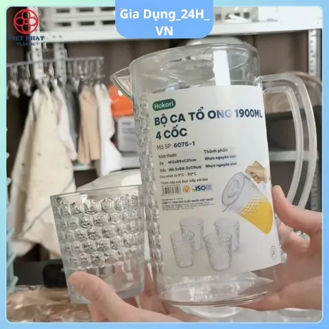 ComBo Bộ Ca Tổ Ong-Ca nhựa, bình nhựa đựng nước uống họa tiết tổ ong 1.9L chịu nhiệt nhựa Việt Nhật (6075)