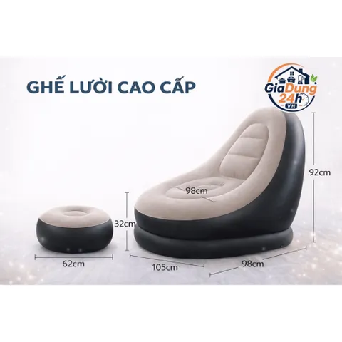 Ghế Hơi Tựa Lưng Bọc Nhung BETEX Cao Cấp - Mềm Mịn Êm Ái, Có Đệm Hơi Lót Chân Cao Cấp Chịu Trọng Tải Lên Tới 150kg