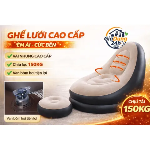 Ghế Hơi Tựa Lưng Bọc Nhung BETEX Cao Cấp - Mềm Mịn Êm Ái, Có Đệm Hơi Lót Chân Cao Cấp Chịu Trọng Tải Lên Tới 150kg