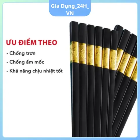 BỘ 10,20,30 Đôi Đũa Nhựa Mạ Vàng Nhật Bản - Đũa Ăn Cao Cấp Chống Mốc Chống Trơn Bền Màu Tiện Lợi
