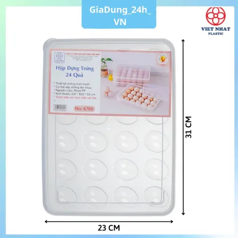 COMBO 5 Hộp đựng trứng 24 quả có nắp đậy nhựa Việt Nhật (6786), khay bảo quản trứng không bị vỡ chắc chắn VN