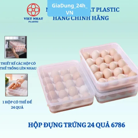 COMBO 5 Hộp đựng trứng 24 quả có nắp đậy nhựa Việt Nhật (6786), khay bảo quản trứng không bị vỡ chắc chắn VN