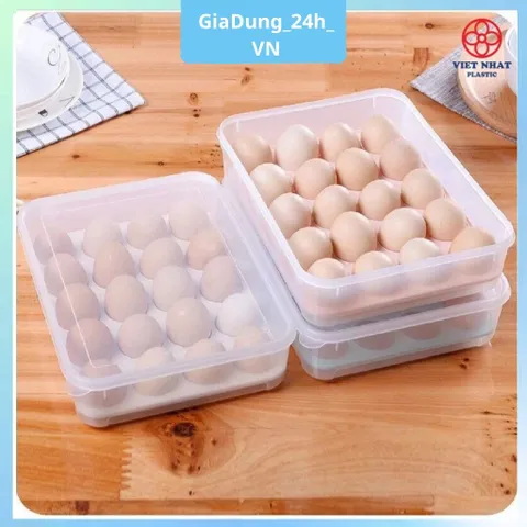 COMBO 5 Hộp đựng trứng 24 quả có nắp đậy nhựa Việt Nhật (6786), khay bảo quản trứng không bị vỡ chắc chắn VN