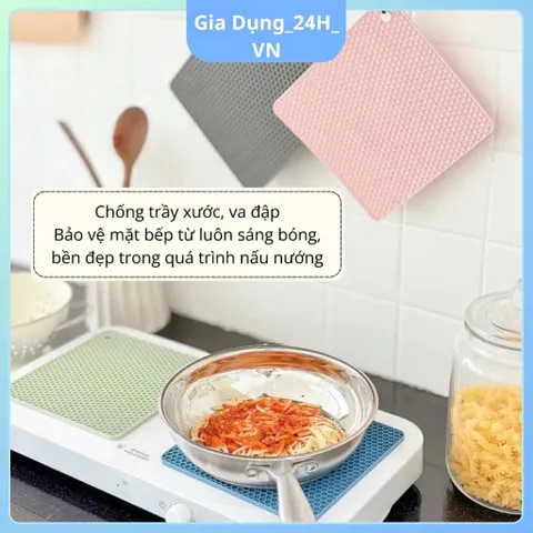 Miếng Lót Bếp Từ Silicon Cao Cấp Chống Xước Chịu Nhiệt 200°C Dễ Vệ Sinh Set 4 Miếng 180x180x6mm