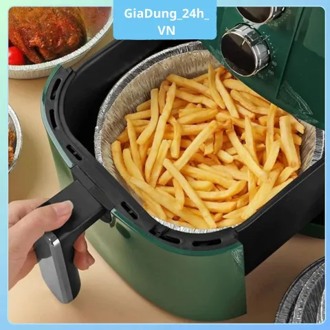 Set 10,30,50 Khay Giấy Bạc Lót Nồi Chiên Không Dầu 22cm - Chịu Nhiệt Cao, Dễ Vệ Vinh Khi Nấu Nướng