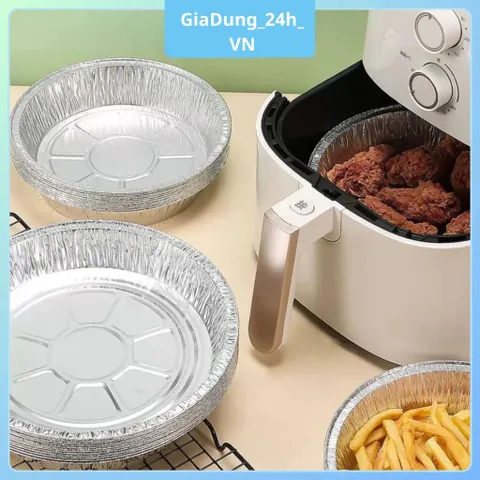 Set 10,30,50 Khay Giấy Bạc Lót Nồi Chiên Không Dầu 22cm - Chịu Nhiệt Cao, Dễ Vệ Vinh Khi Nấu Nướng
