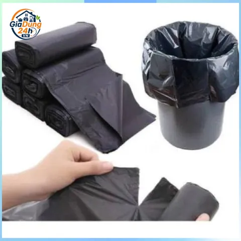 Combo 6 cuộn 90 túi rác dây rút chịu lực kích thước 45x50 túi rác đen chống dò nước tự phân hủy