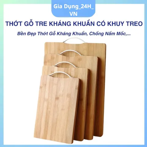 Thớt Gỗ Tre Nhà Bếp Có Khuy Treo Chống Nấm Mốc Bền Đẹp Kháng Khuẩn Không Bị Mùn Dâm Không Thấm Nước 24x34x2