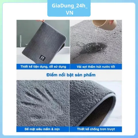 Thảm Lau Chùi Chân Nhà Bếp Khách Sạn 40cm x 60cm Len Mịn Đế Cao Su Chống Trơn Trượt, Thấm Hút Nước Tốt