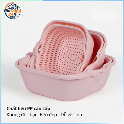 Bộ Rổ  6 Món Kèm Chậu Rửa Rau Củ Quả Hai Lớp Ráo Nước Tiện Dụng Cho Nhà Bếp RIEM